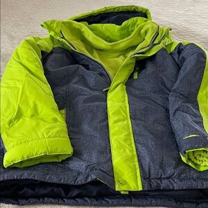 New Green and Blue Snow Jacket with detachable Fleece Jacket and detachable Hood